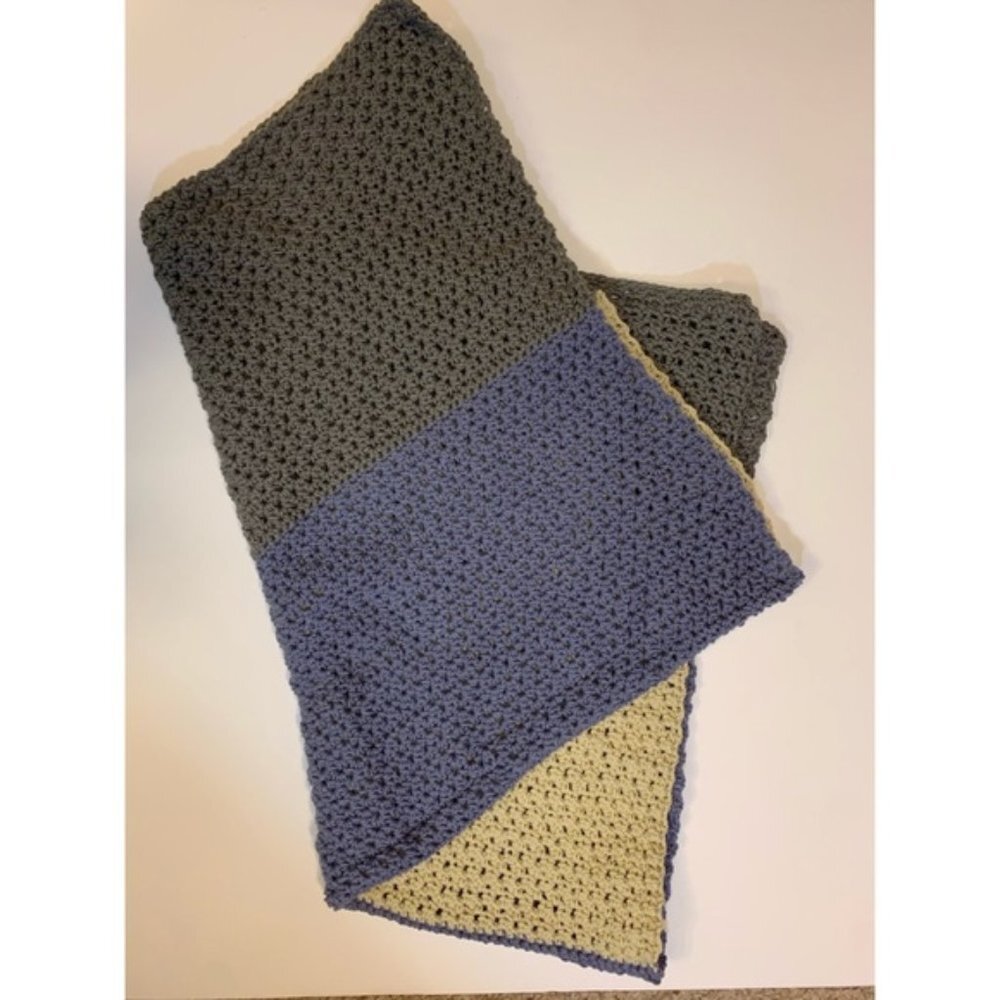 Handmade Homemade Crochet Lap Blanket Throw Blanket Grey Blue Cream Color - Picture 3 of 6